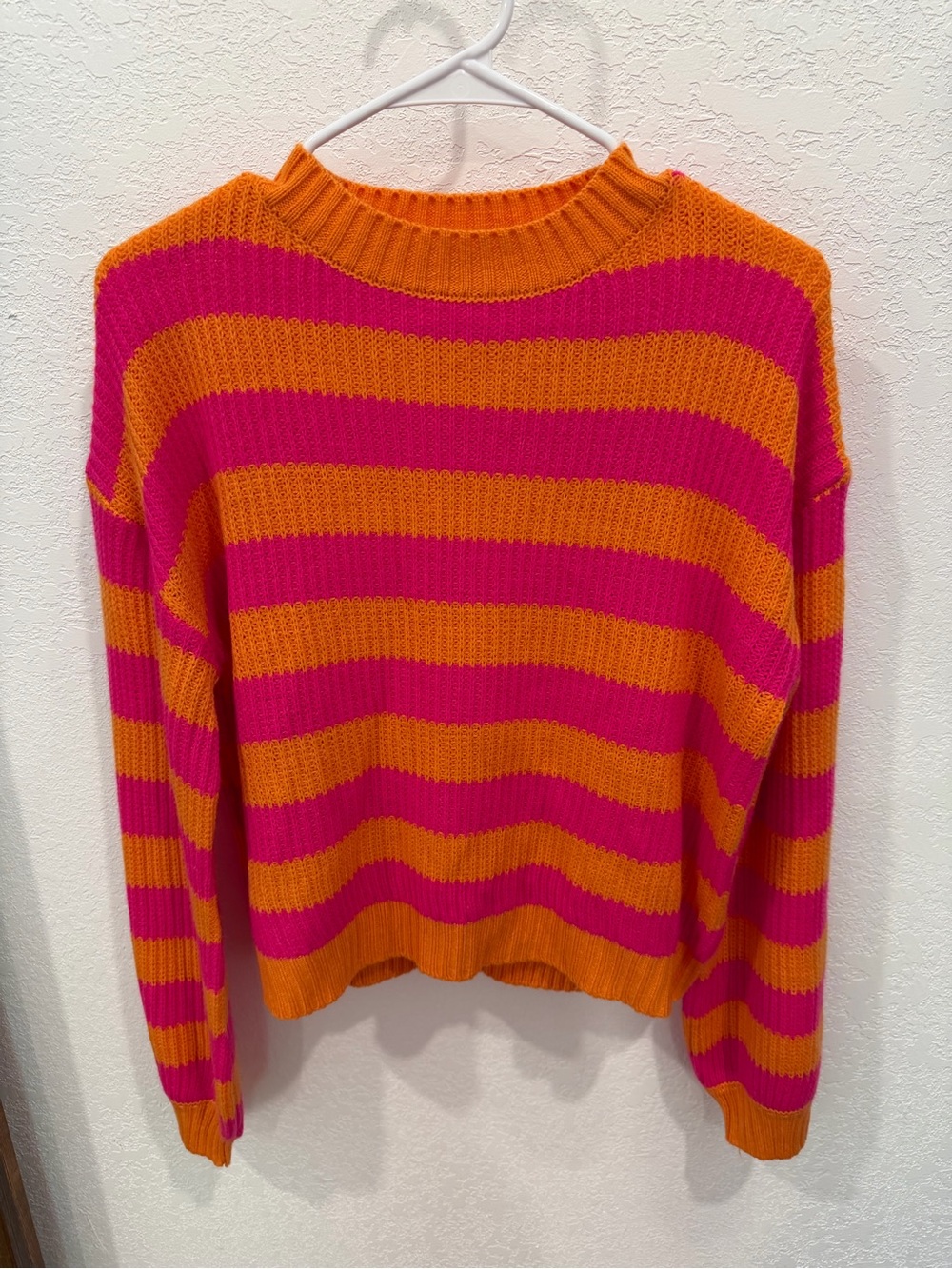 SHEIN Orange and Pink Striped Crewneck Sweater